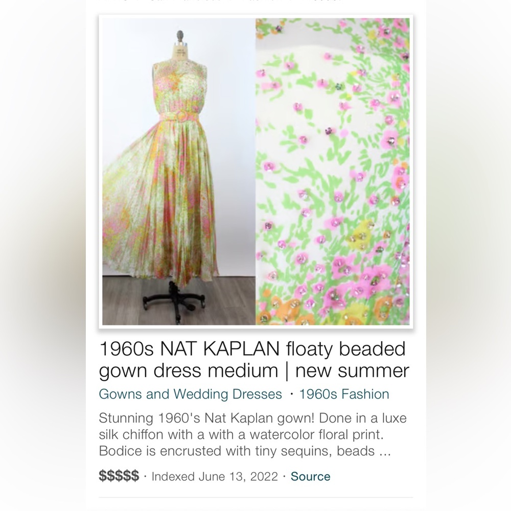 NAT KAPLAN SAKS FIFTH AVE Yellow Orange Pleat Crystal Maxi Silk Dress-VINTAGE - Picture 2 of 16